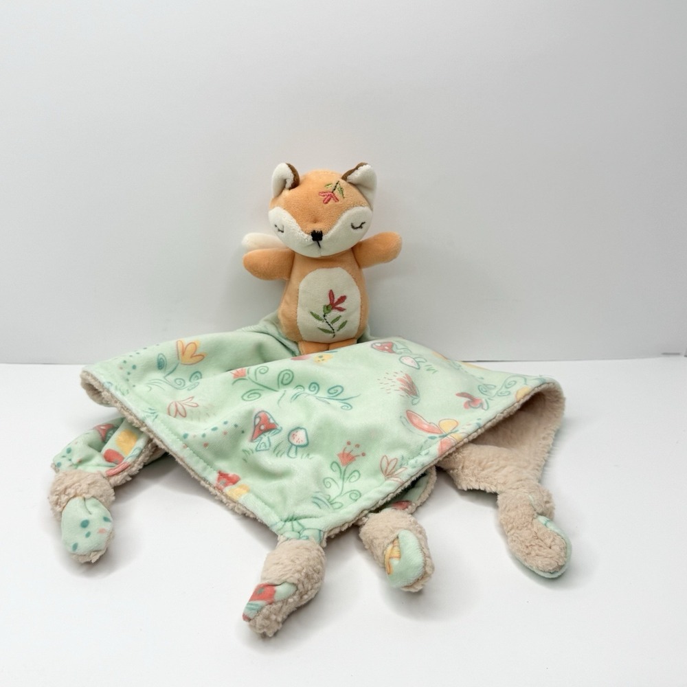 Mary Meyer Fairyland Fox Plush Lovey Security Blanket Floral Knotted Ends